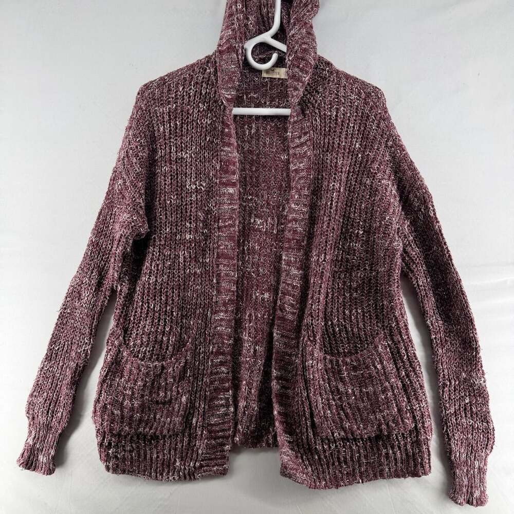 1499 Hollister Burgundy Heathered Knit Open Front Cardigan M